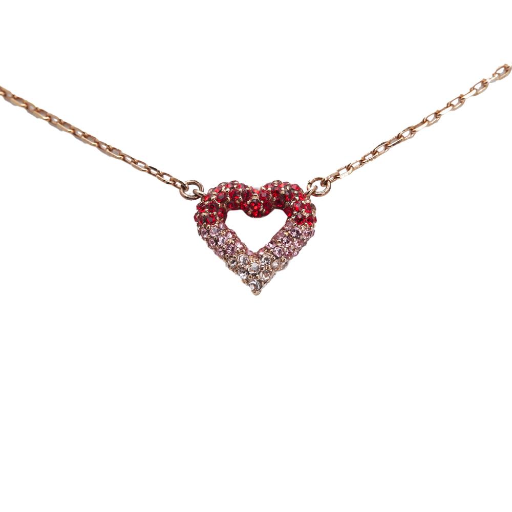 Louis Vuitton B Louis Vuitton Gold Gold Plated Metal Crystal Heart Necklace Italy