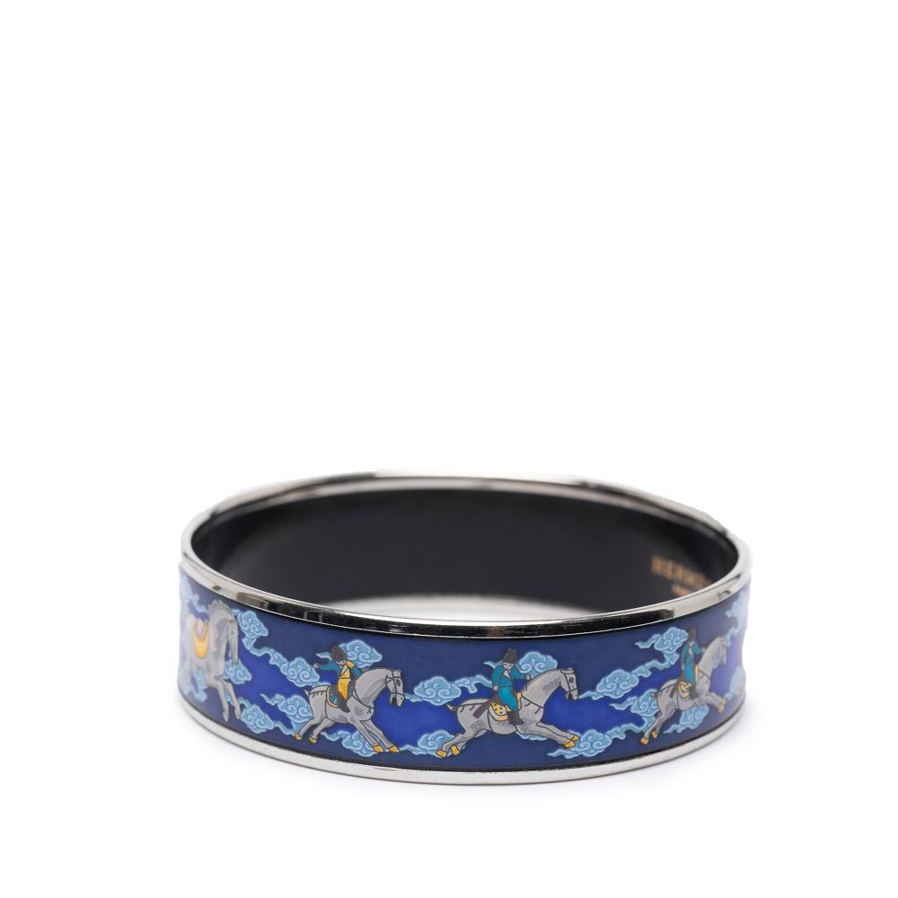 Hermès B Hermès Blue Enamel Other Wide Horse Riding Motif Bangle Austria