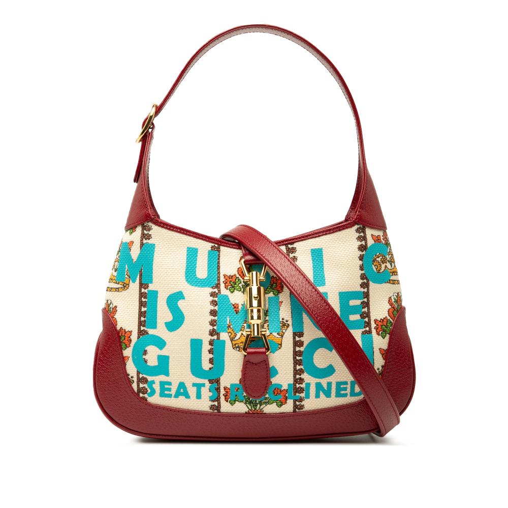 Gucci AB Gucci Brown Light Beige Canvas Fabric Small 100 Centennial Music Jackie 1961 Crossbody Italy