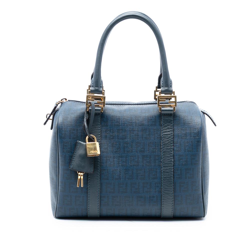 Fendi B Fendi Blue Coated Canvas Fabric Zucca Spalmati Boston Bag Italy