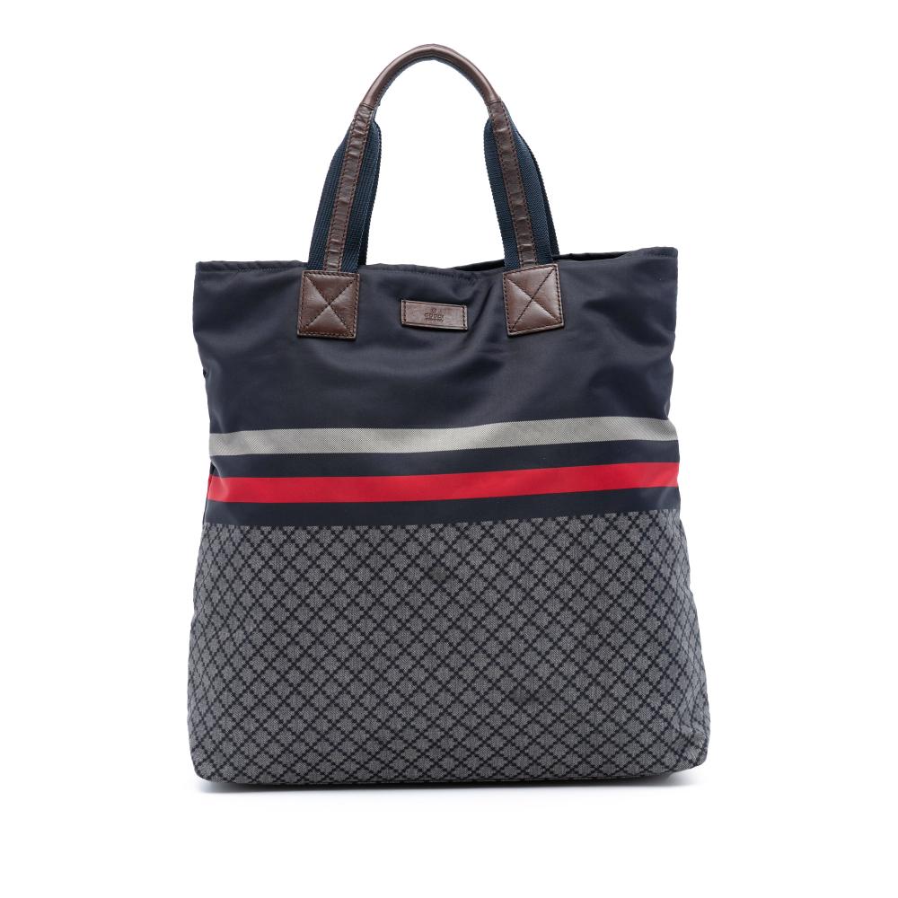 Gucci AB Gucci Blue Navy Nylon Fabric Diamante Web Tote Italy