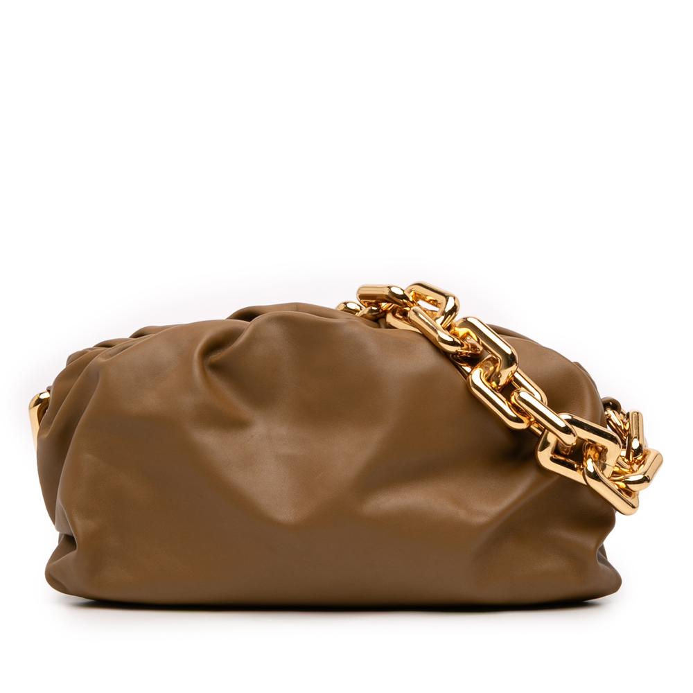 Bottega Veneta B Bottega Veneta Brown Lambskin Leather Leather Lambskin Chain Pouch Italy