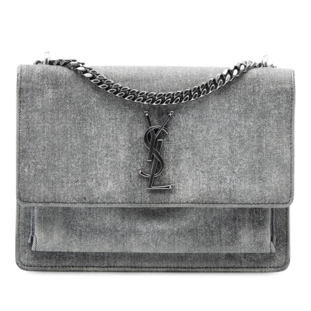 Saint Laurent B Saint Laurent Gray Denim Fabric Medium Monogram Sunset Crossbody Italy