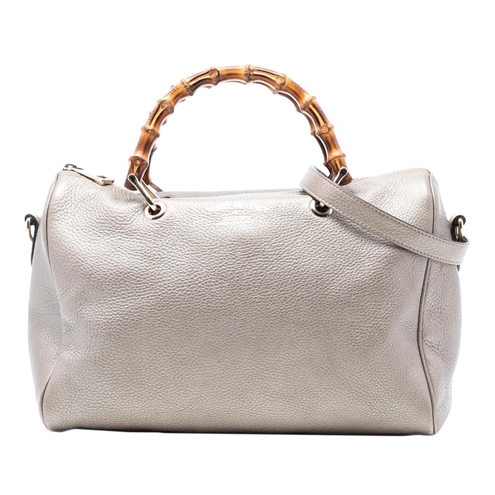 Gucci B Gucci Gold Calf Leather Medium skin Bamboo Shopper Boston Bag Italy