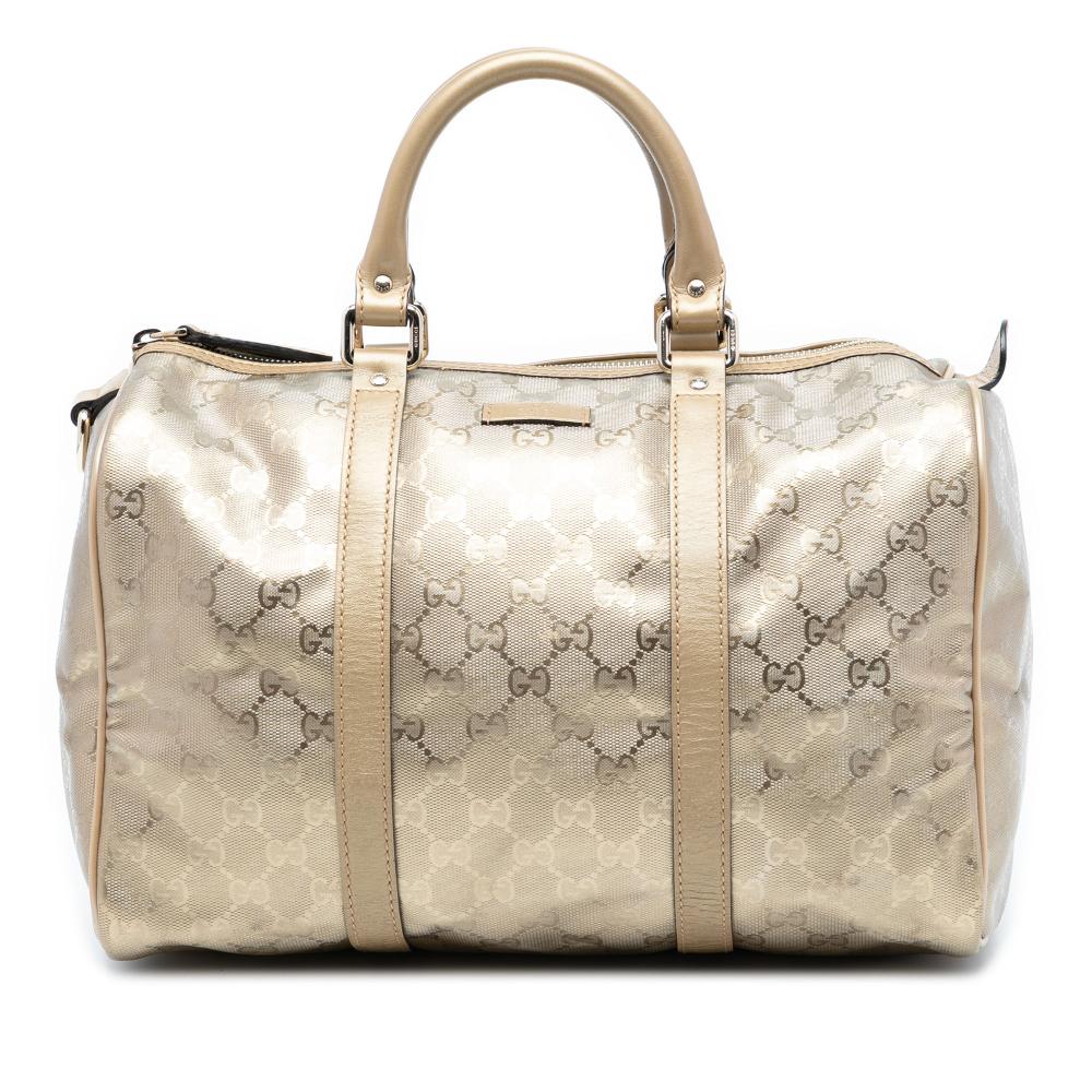 Gucci B Gucci Gold Coated Canvas Fabric Medium GG Imprime Joy Boston Bag Italy