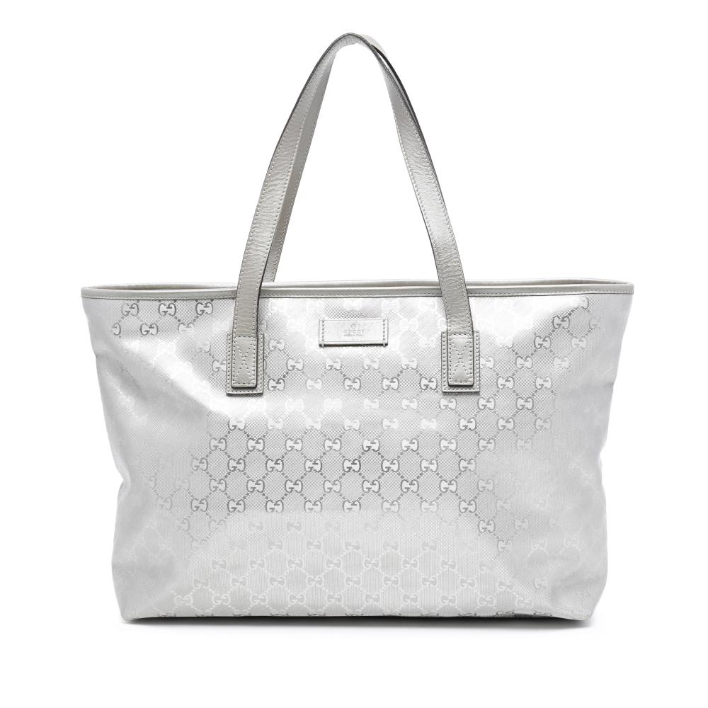 Gucci AB Gucci Silver Coated Canvas Fabric Medium GG Imprime Tote Italy