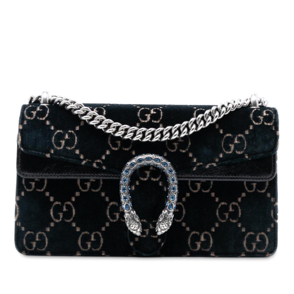 Gucci B Gucci Blue Navy Velvet Fabric Medium GG Dionysus Crossbody Italy
