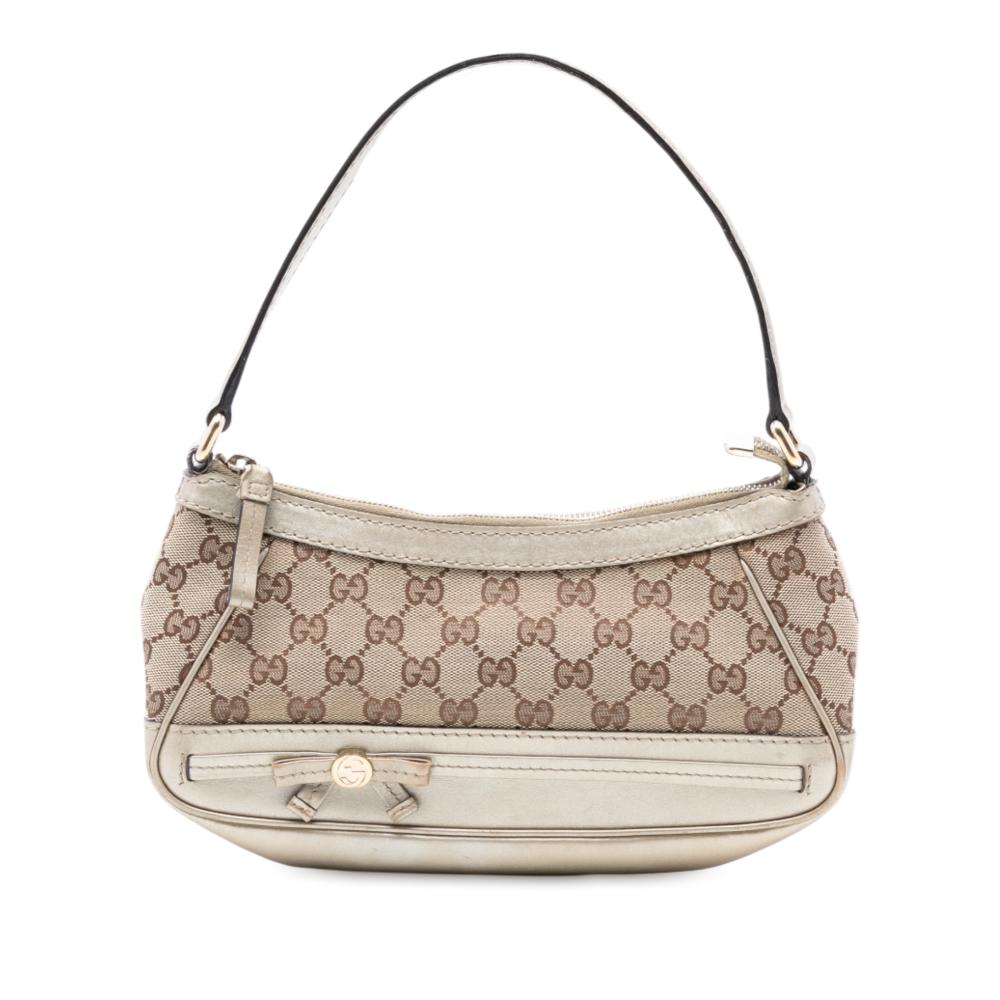 Gucci B Gucci Brown Beige Canvas Fabric GG Mayfair Shoulder Bag Italy