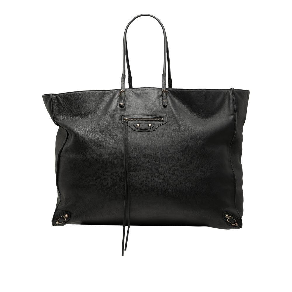 Balenciaga B Balenciaga Black Calf Leather Papier A4 Zip Around Tote Italy