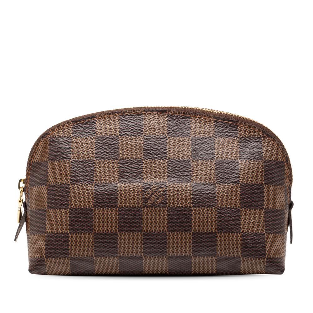 Louis Vuitton AB Louis Vuitton Brown Coated Canvas Fabric Damier Ebene Cosmetic Pouch PM France
