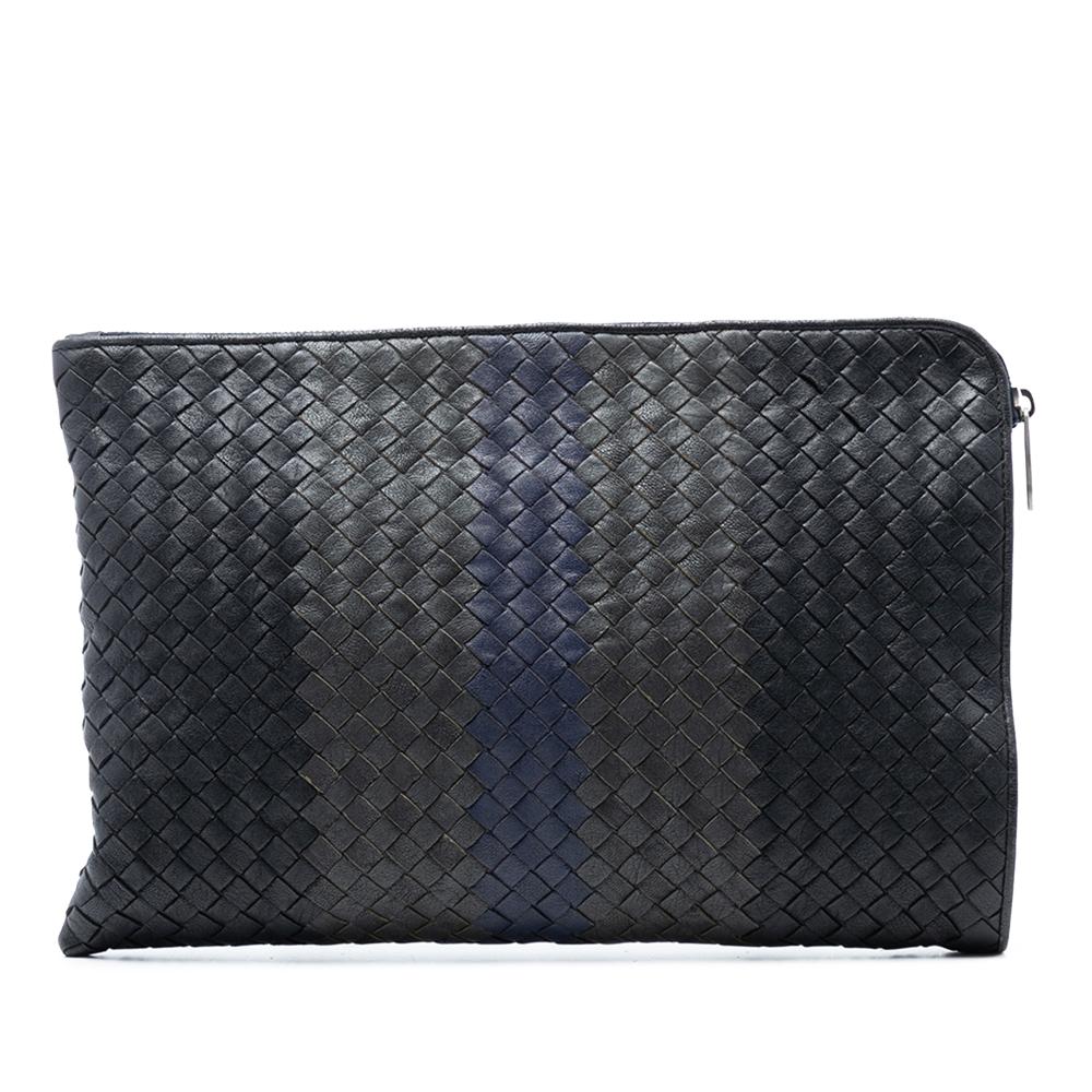Bottega Veneta B Bottega Veneta Black Nappa Leather Leather Tricolor Nappa Intrecciato Clutch Italy
