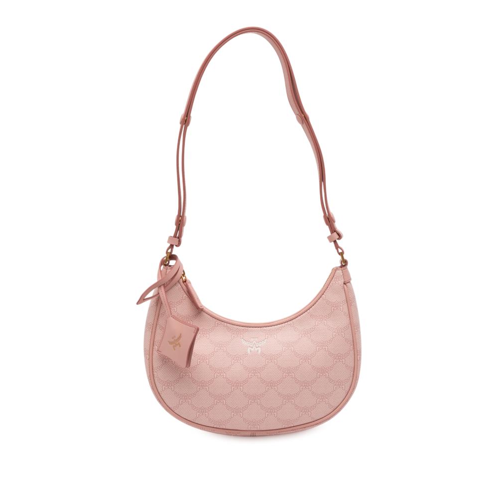 MCM AB MCM Pink Coated Canvas Fabric Small Lauretos Himmel Ascending Moon Hobo Korea, South
