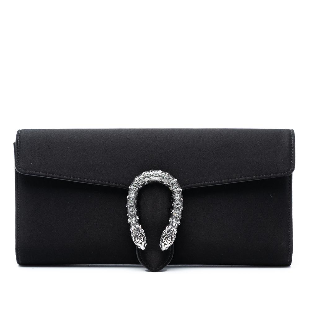 Gucci AB Gucci Black Satin Fabric Dionysus Clutch Italy