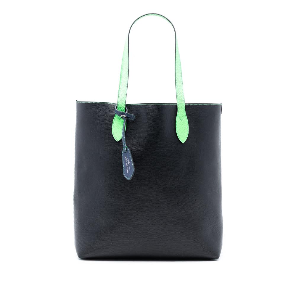 Burberry Black Grained Leather and Haymarket Check Coated Canvas Reversible North South Tote Italy