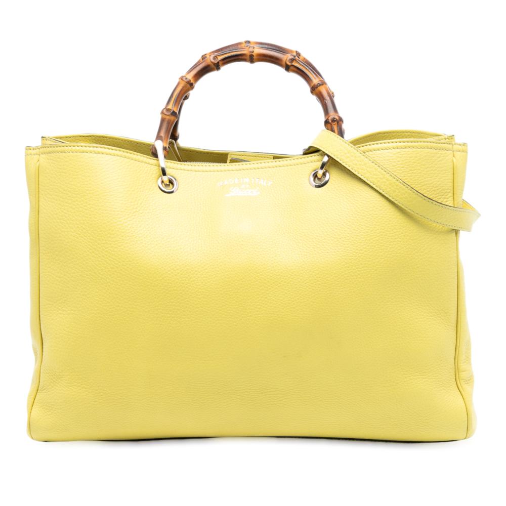 Gucci B Gucci Yellow Calf Leather Large skin Bamboo Shopper Satchel Italy