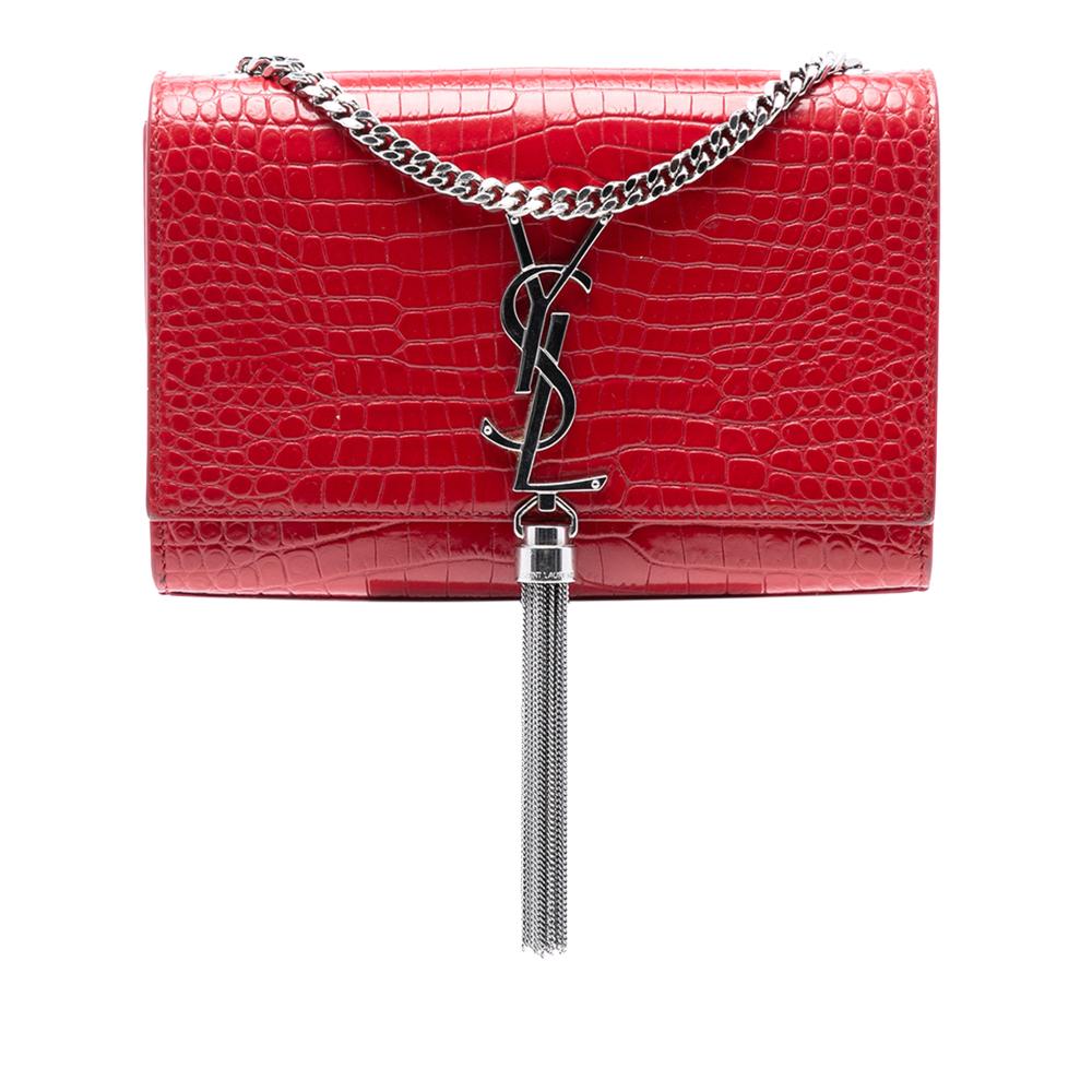 Saint Laurent AB Saint Laurent Red Calf Leather Small Embossed Kate Tassel Crossbody Italy