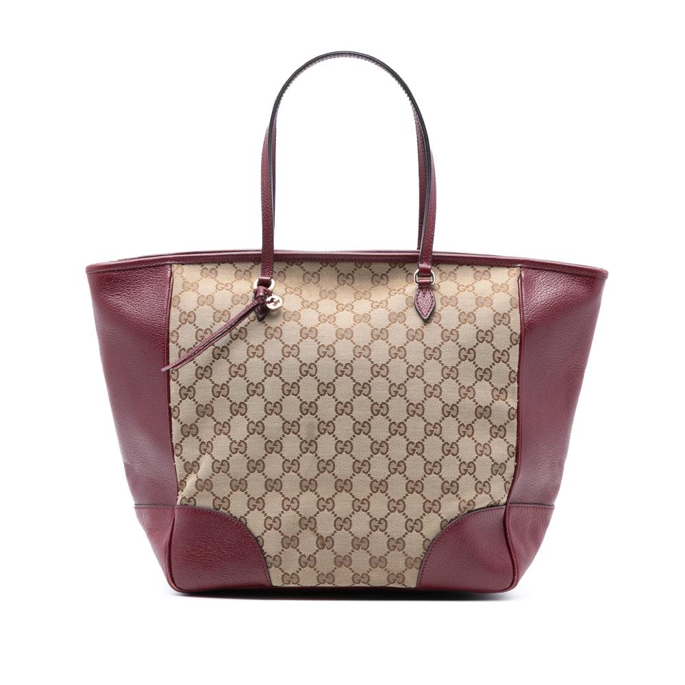 Gucci B Gucci Brown Beige Canvas Fabric GG Bree Tote Italy