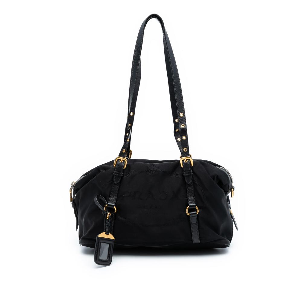 Prada B Prada Black Nylon Fabric Saffiano Trimmed Tessuto Logo Satchel Italy