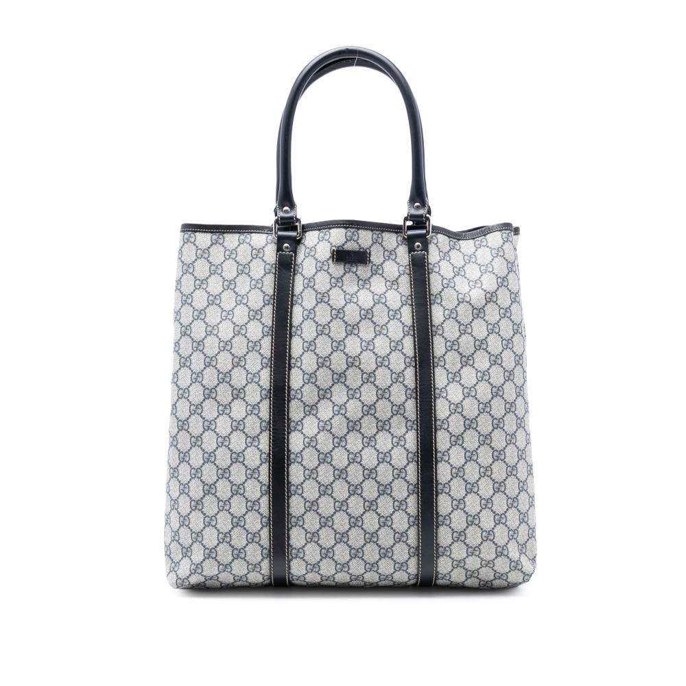 Gucci AB Gucci Brown Beige Coated Canvas Fabric GG Supreme Joy Vertical Tote Italy