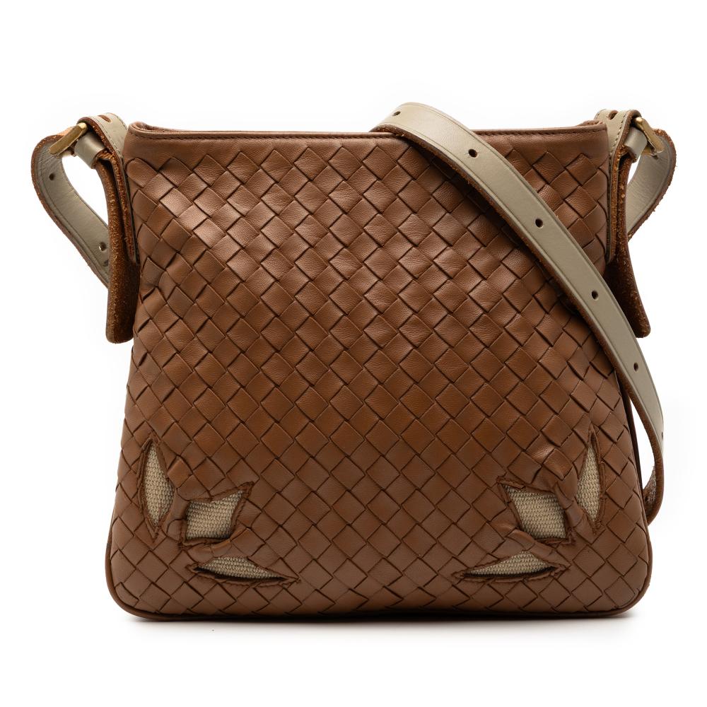 Bottega Veneta B Bottega Veneta Brown Nappa Leather Leather Nappa Intrecciato Cutwork Crossbody Italy