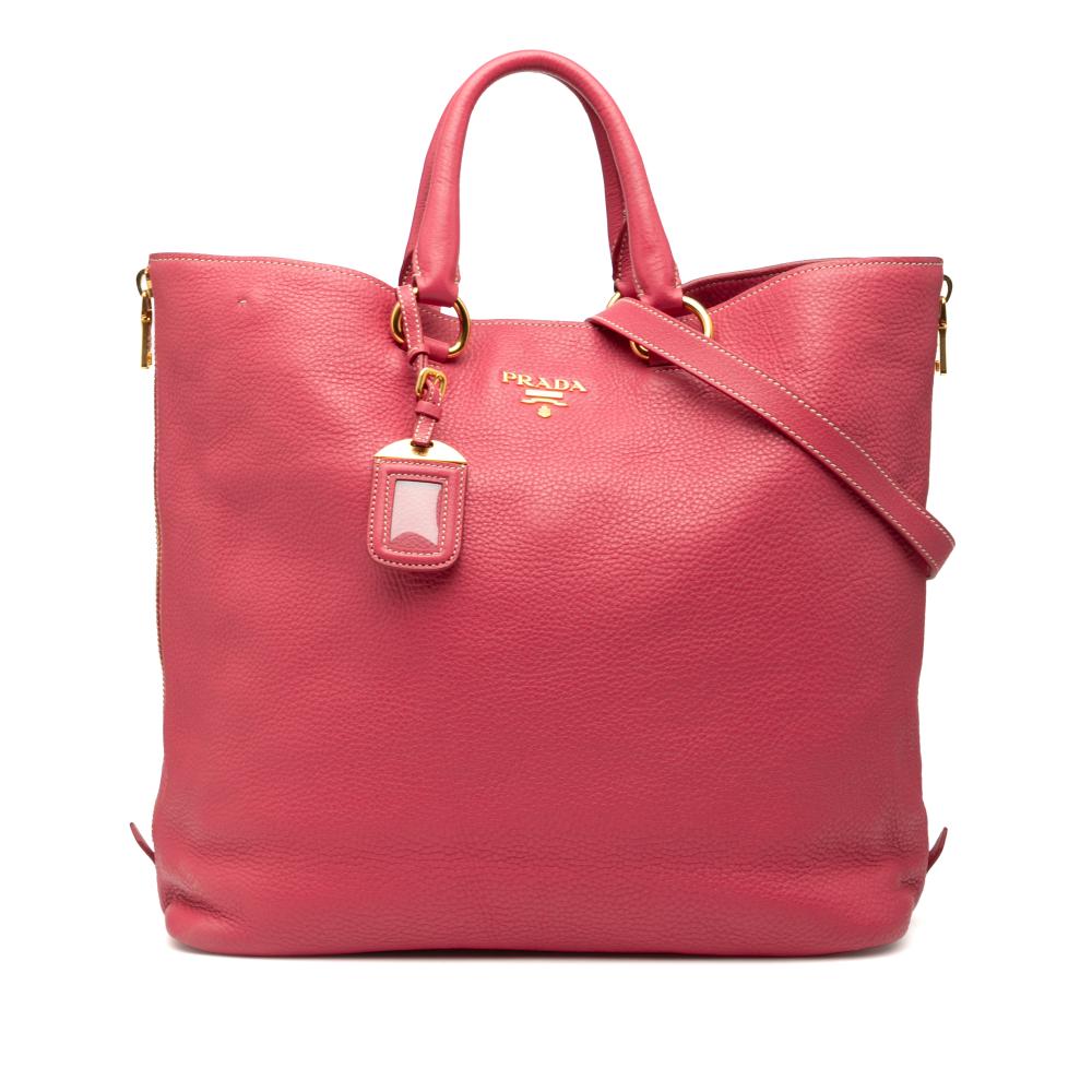 Prada AB Prada Pink Blush Calf Leather Vitello Daino Side Zip Convertible Tote Italy