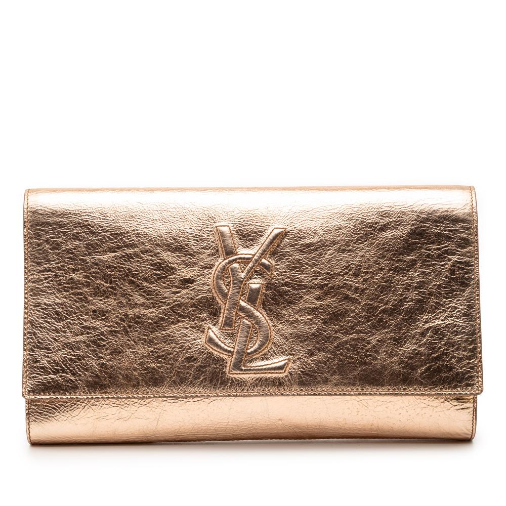 Saint Laurent B Saint Laurent Gold Calf Leather Large Metallic skin Monogram Belle De Jour Clutch Italy
