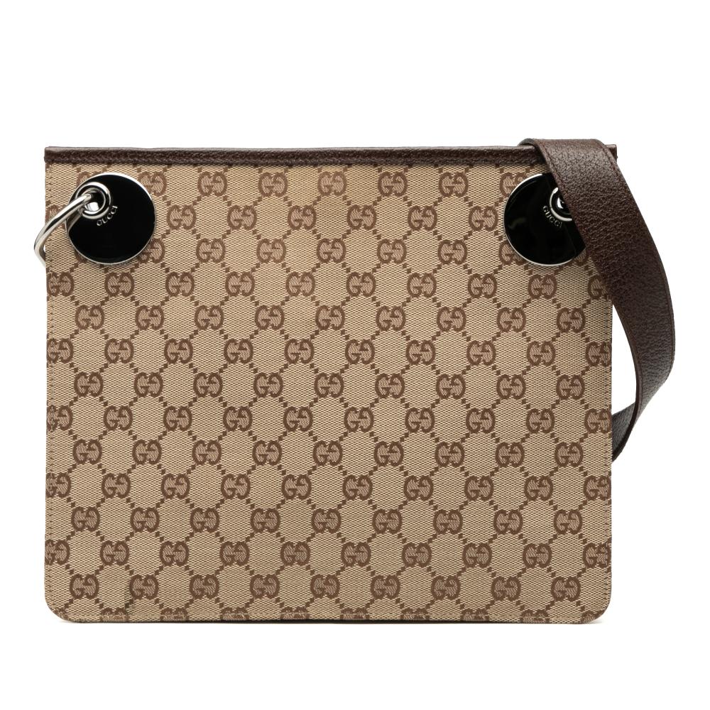 Gucci B Gucci Brown Beige Canvas Fabric GG Eclipse Crossbody Italy