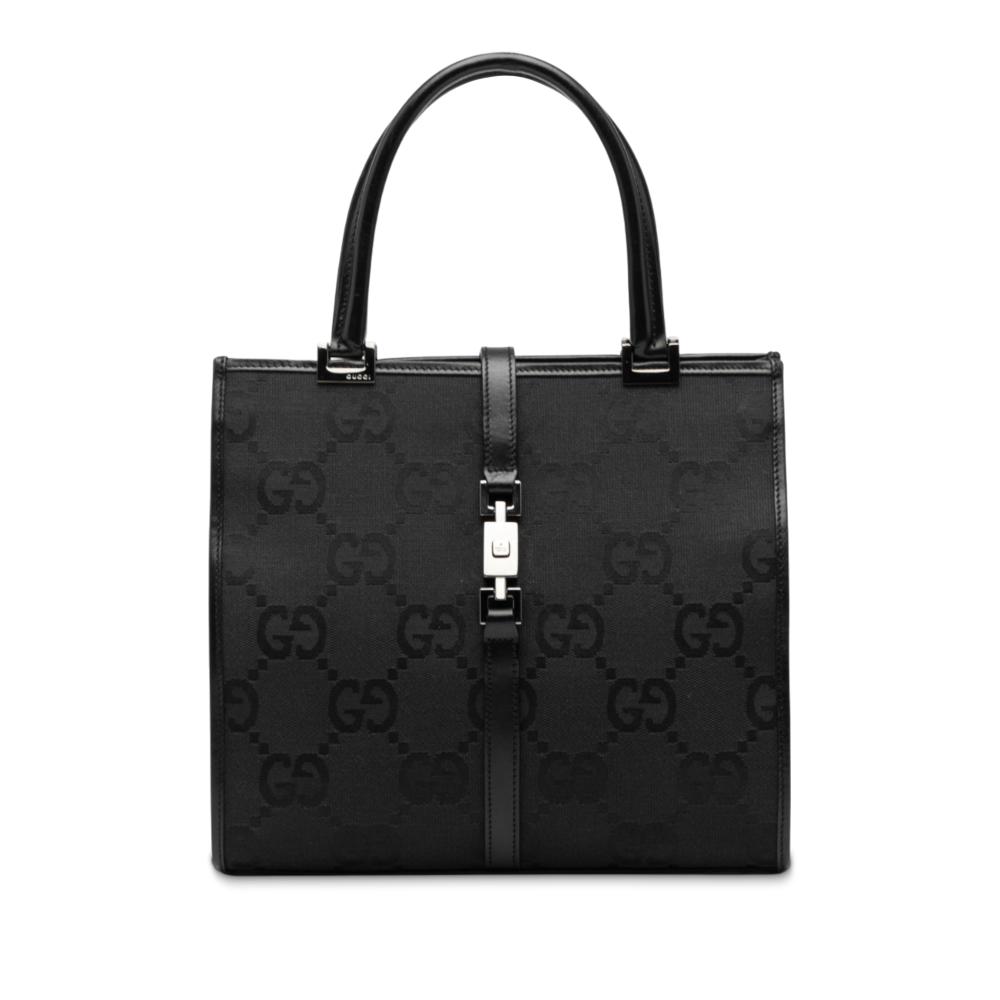 Gucci B Gucci Black Canvas Fabric GG Jackie Handbag Italy