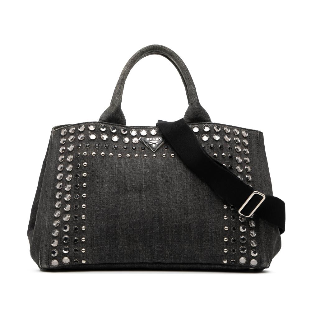 Prada B Prada Black Denim Fabric Canapa Bijoux Satchel India