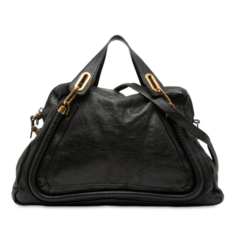 Chloé B Chloé Black Calf Leather Large Pebbled Paraty Satchel Italy