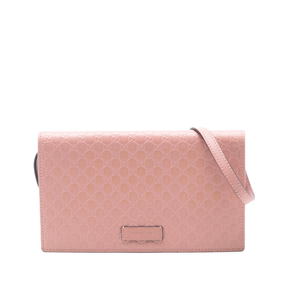 Gucci B Gucci Pink Calf Leather Microguccissima Wallet on Strap Italy