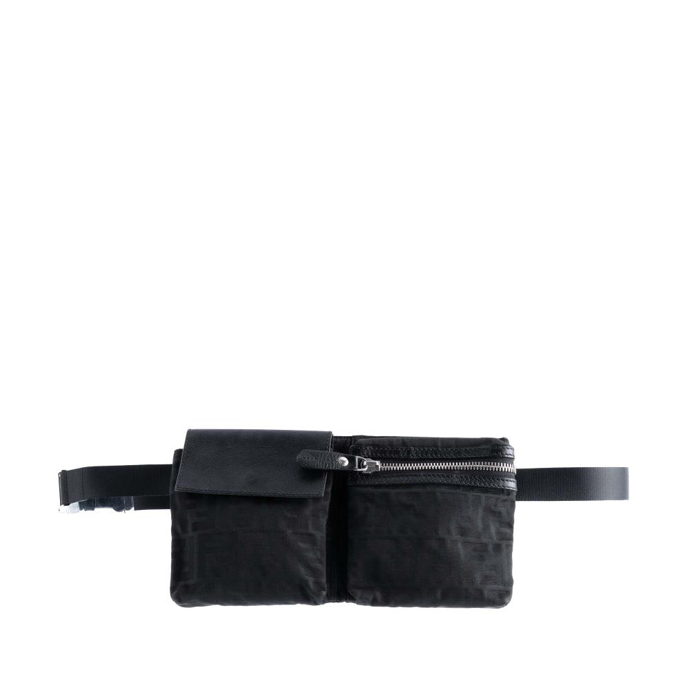 Fendi B Fendi Black Canvas Fabric Zucca Double Pocket Belt Bag Italy