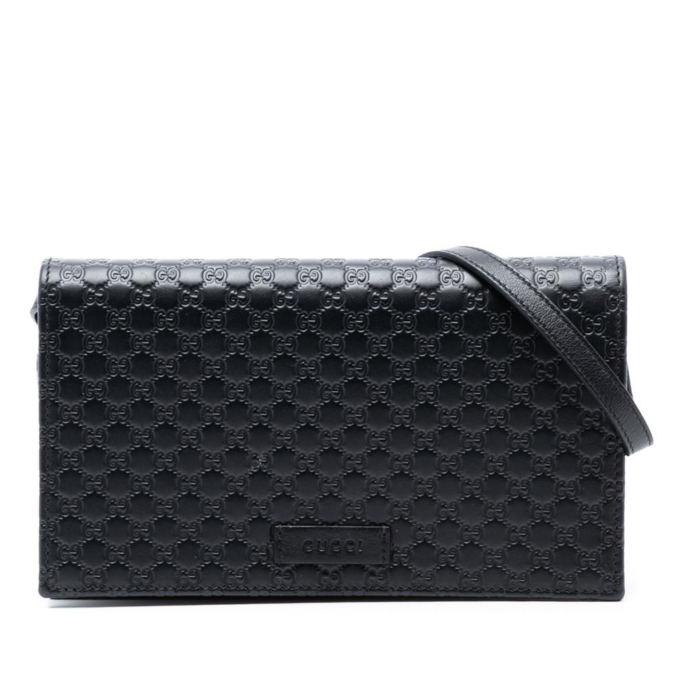 Gucci AB Gucci Black Calf Leather Microguccissima Wallet on Strap Italy