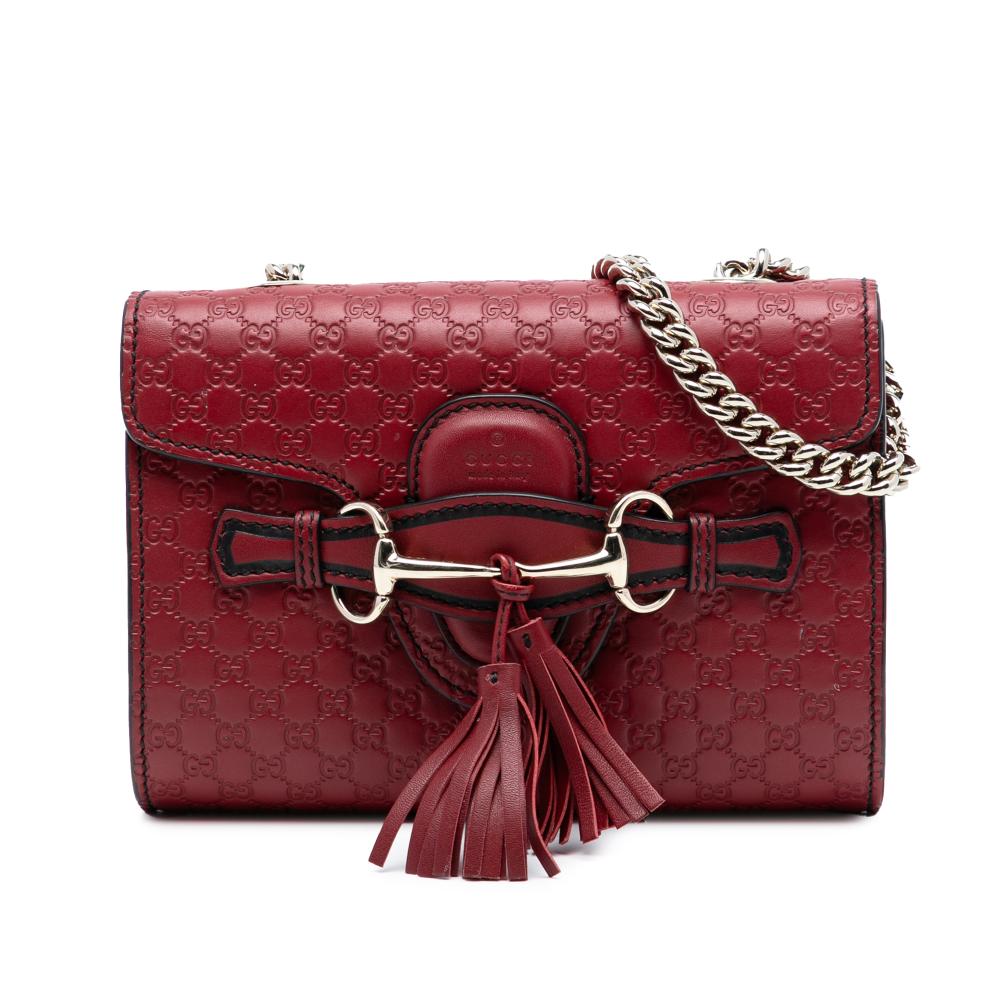 Gucci B Gucci Red Calf Leather Mini Microguccissima Emily Crossbody Italy