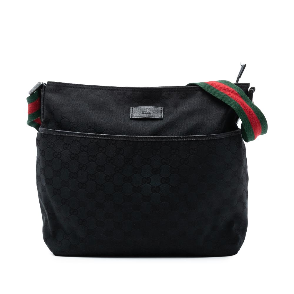 Gucci B Gucci Black Canvas Fabric GG Web Crossbody Italy