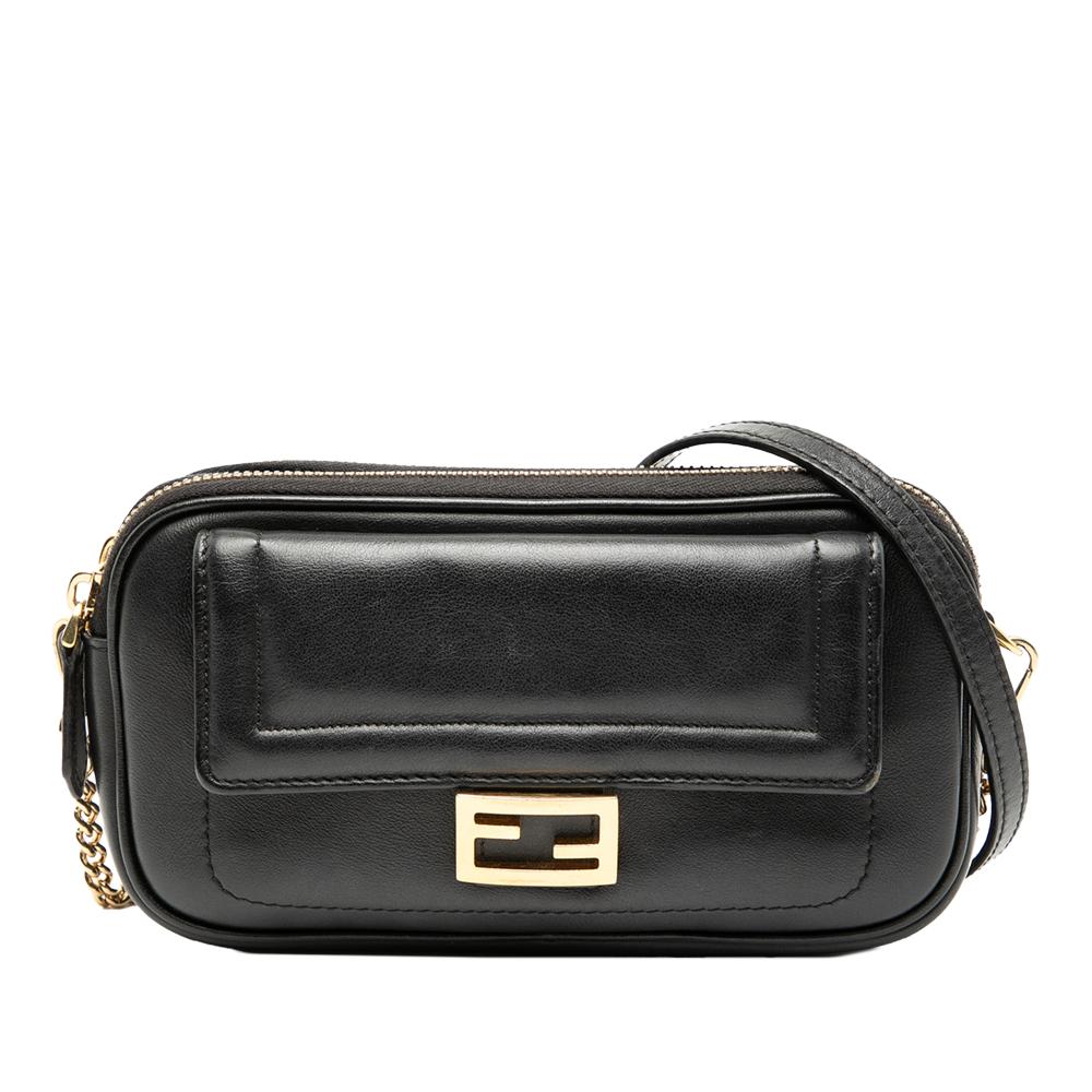 Fendi B Fendi Black Calf Leather Easy 2 Baguette Crossbody Italy