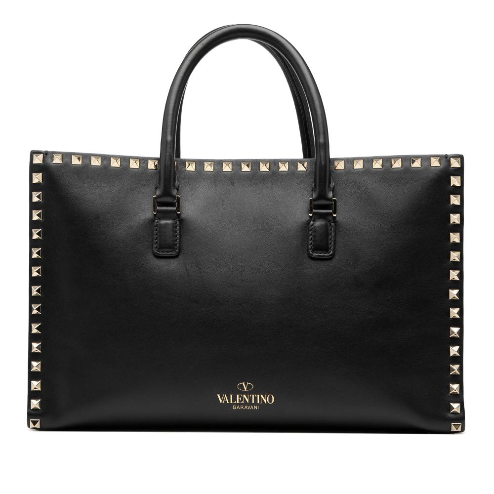 Valentino AB Valentino Black Calf Leather Rockstud Convertible Tote Italy