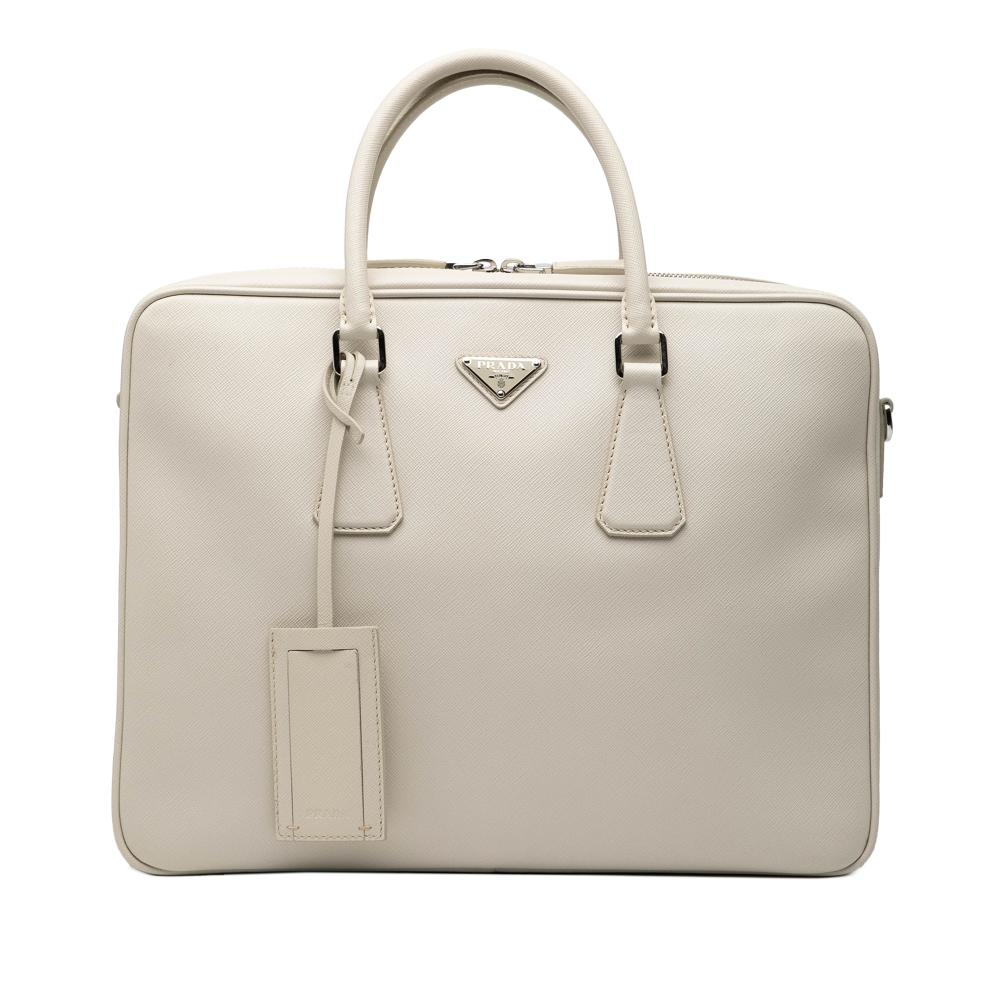 Prada AB Prada White Ivory Saffiano Leather Business Bag Italy