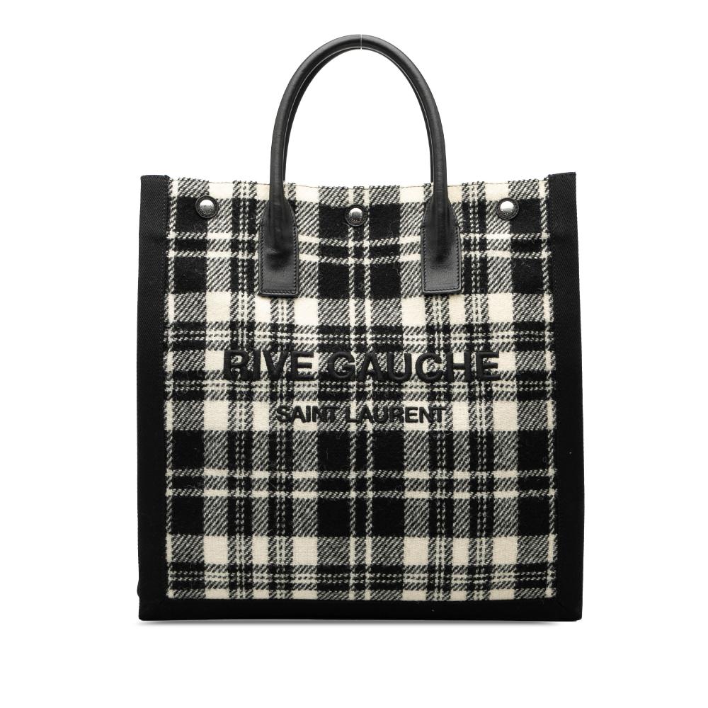 Saint Laurent B Saint Laurent Black Wool Fabric Plaid Rive Gauche North South Tote Italy