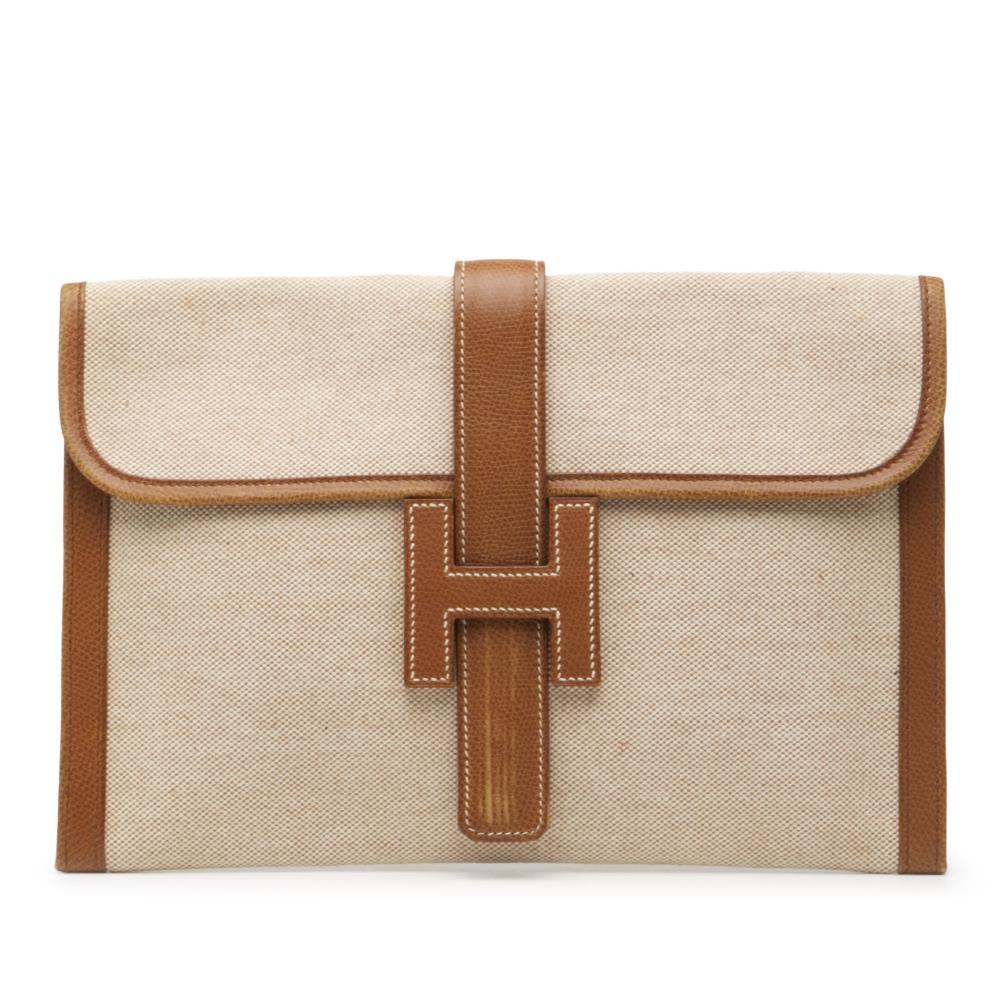 Hermès AB Hermès Brown Beige Canvas Fabric Toile Jige 29 France