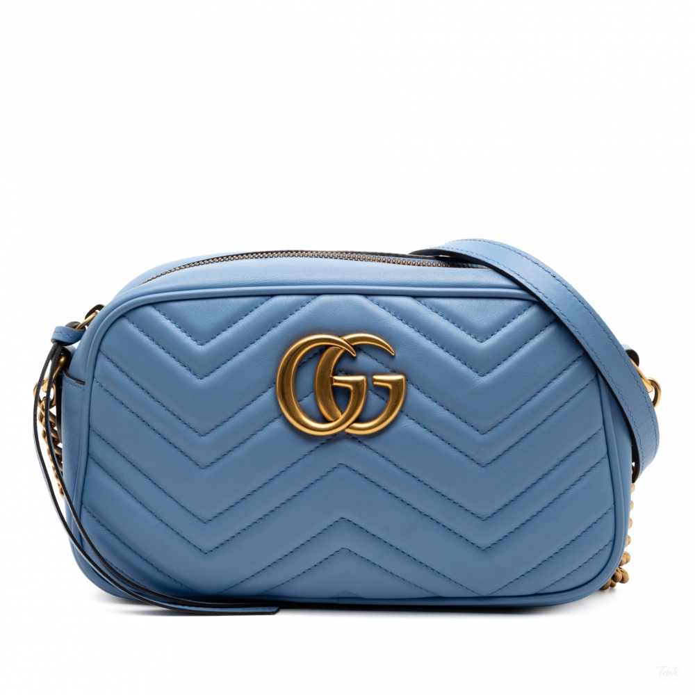 Gucci GG Marmont Small Matelassé Leather Camera Bag Blue