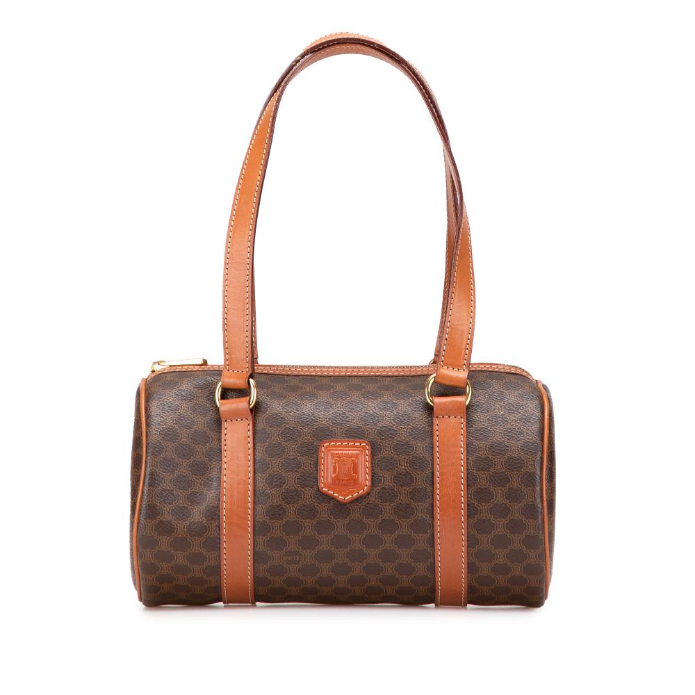 Celine B Celine Brown Coated Canvas Fabric Macadam Shoulder Bag Italy