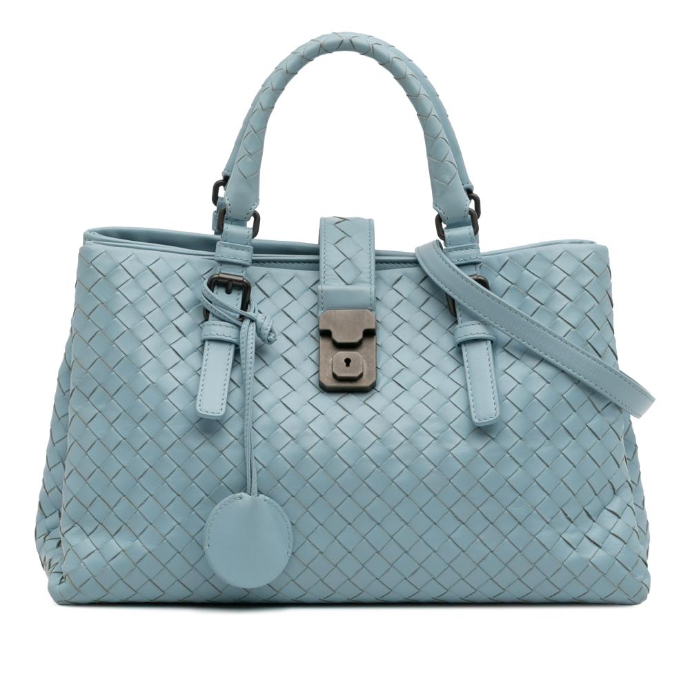 Bottega Veneta B Bottega Veneta Blue Light Blue Nappa Leather Leather Small Nappa Intrecciato Roma Satchel Italy