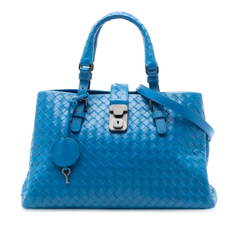 Bottega Veneta AB Bottega Veneta Blue Nappa Leather Leather Small Nappa Intrecciato Roma Satchel Italy