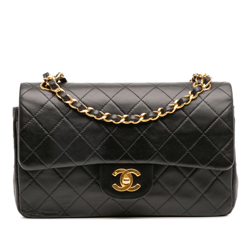 Chanel B Chanel Black Lambskin Leather Leather Small Classic Lambskin Double Flap France