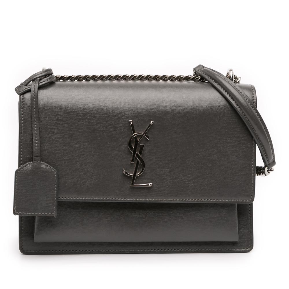 Saint Laurent AB Saint Laurent Gray Dark Gray Calf Leather Medium Monogram Sunset Crossbody Italy