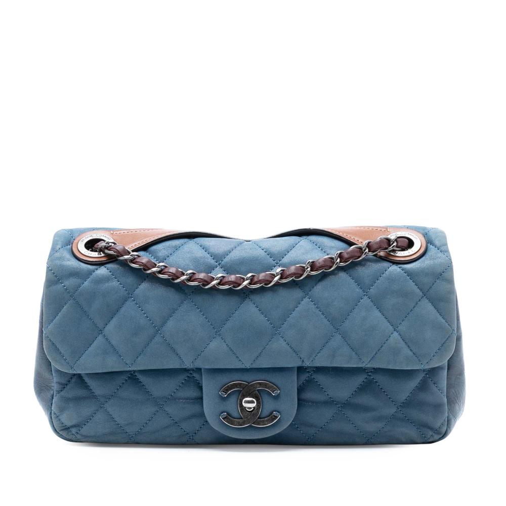 Chanel B Chanel Blue Calf Leather Medium Iridescent skin In The Mix Flap Italy