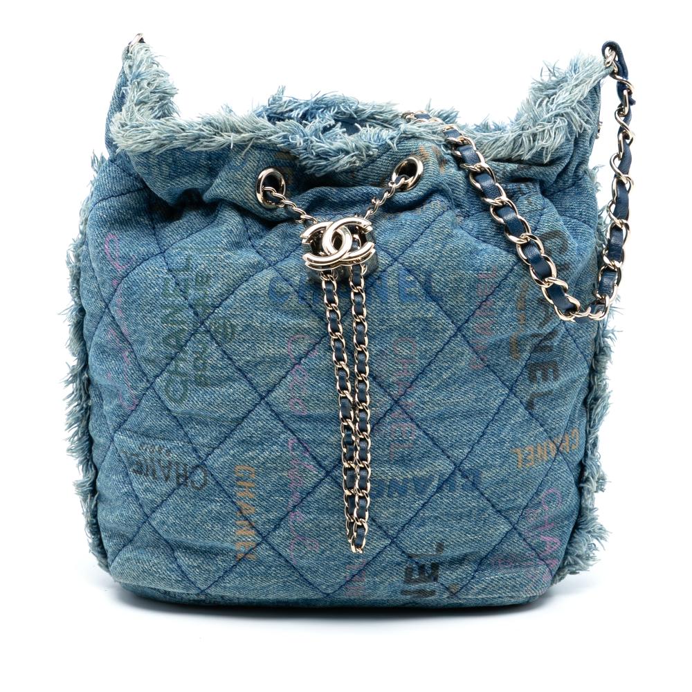 Chanel B Chanel Blue Denim Denim Fabric Medium Quilted Mood Bucket with Chain Italy