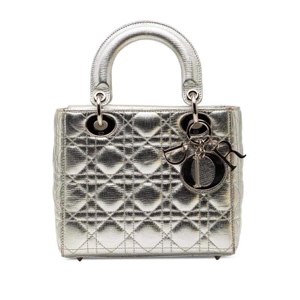 Christian Dior B Dior Silver Calf Leather Small Metallic Grained skin Cannage My ABCDior Lady Dior Italy