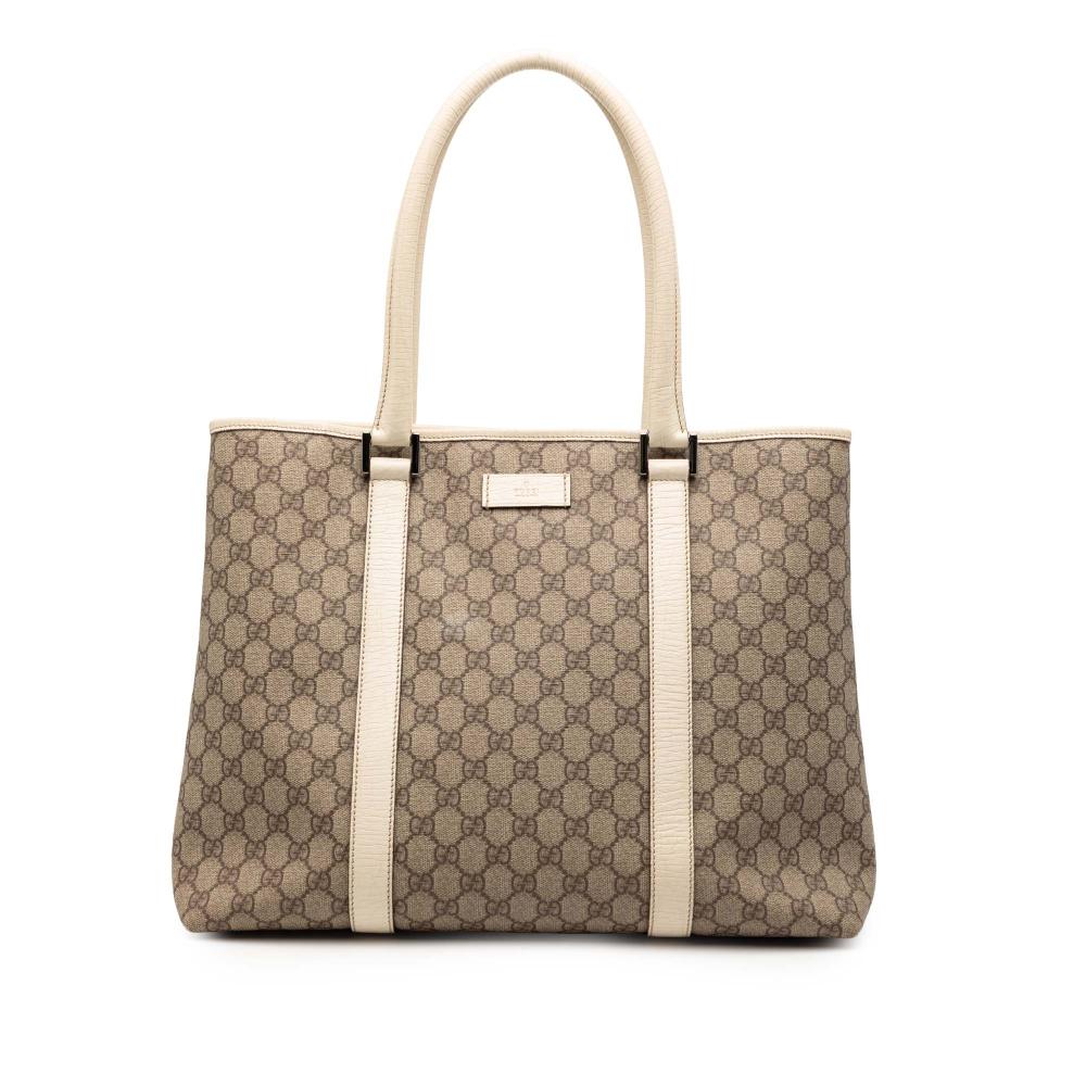 Gucci AB Gucci Brown Beige with White Coated Canvas Fabric GG Supreme Tote Italy